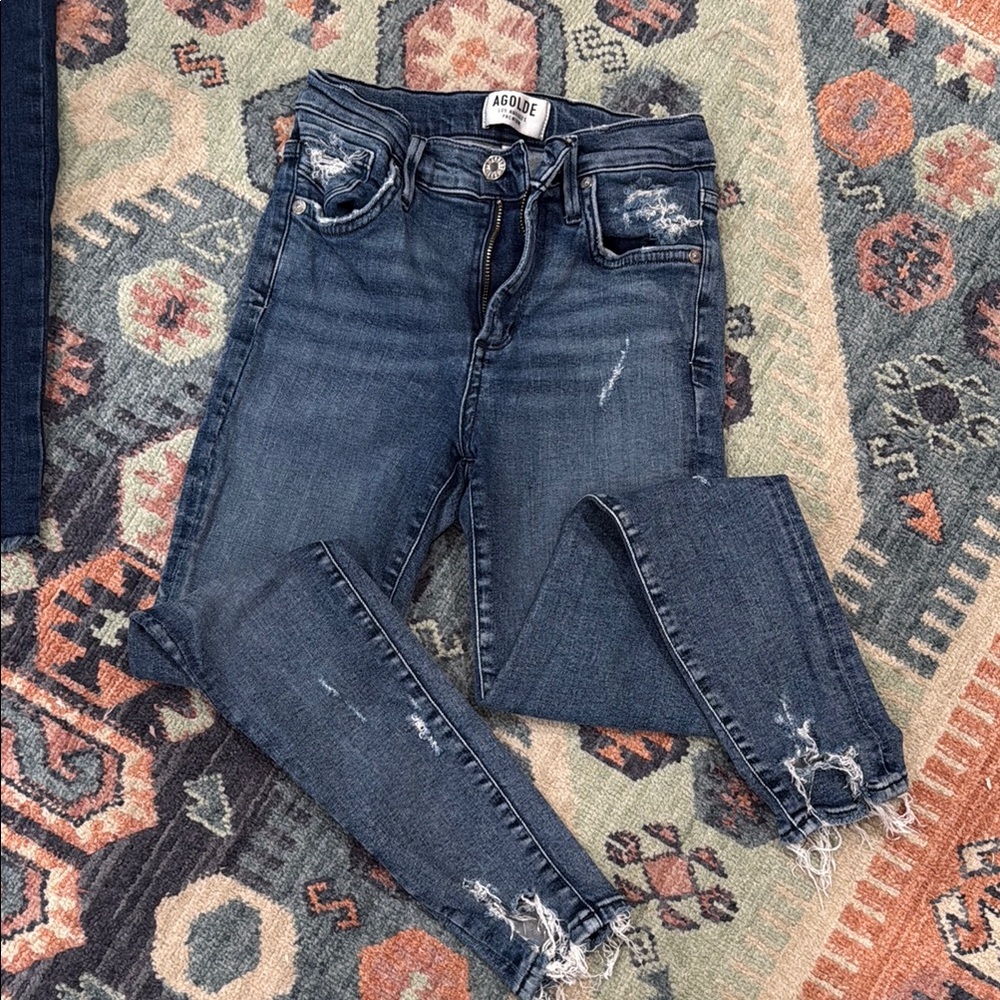 AGOLDE Women's Distressed Blue Jeans